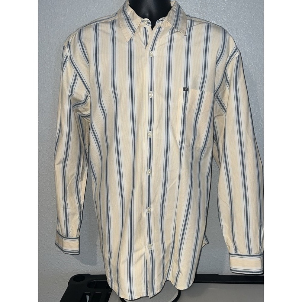 Vintage Y2K Nautica Jeans Company Shirt XL Blue Yellow Stripe Button Up Cotton